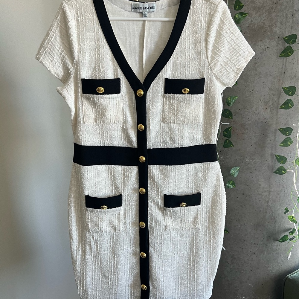 Almost Famous Cream Midi Dress with Black Trim
